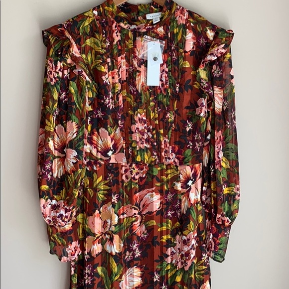 NWT TOPSHOP Fallen Floral Long Sleeve Midi Dress 2 - Picture 5 of 10